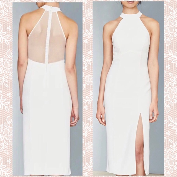 🎉HP🎉 Amsale x BHLDN Sheer-Back Faille Crepe 16/XL Off White Wedding Midi Dress - Picture 1 of 10